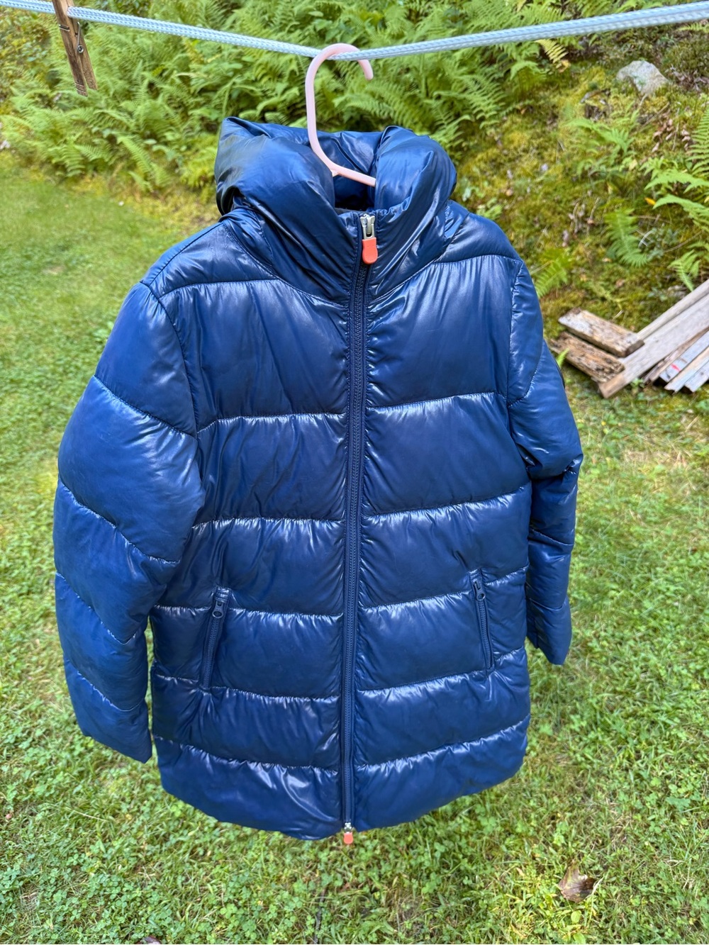 SAVE THE DUCK Kids Navy Blue Puffer Jacket with Hood